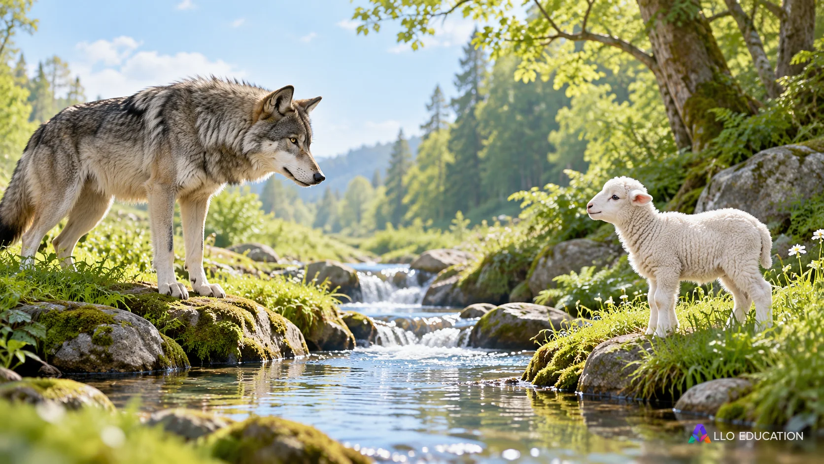 Loup et agneau face à face : un rapport inégal au cœur de la fable.