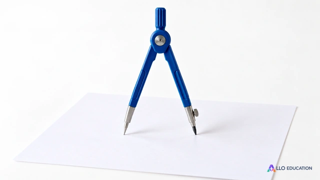 Un compas bleu entier posé au-dessus d’une feuille blanche vierge.