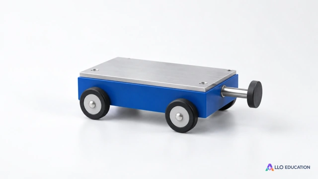 Un petit chariot de laboratoire isolé sur une surface claire.