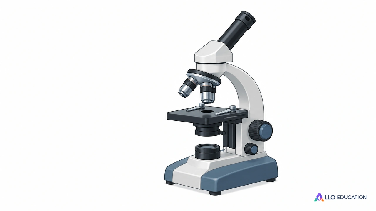 Un microscope optique entier, sans inscription, sur fond clair.