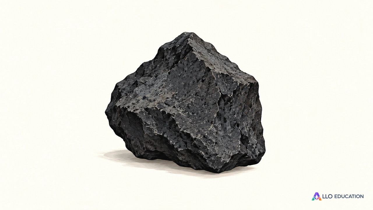Un fragment de roche volcanique sombre dessiné, entier, sur fond clair.