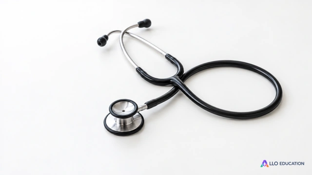 Un stéthoscope anonyme entier sur une table claire.