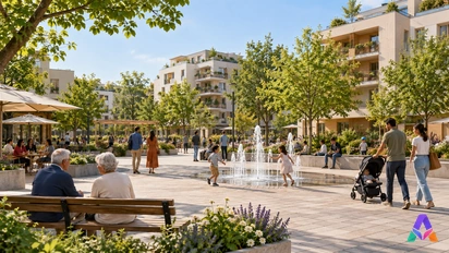 Des habitants dans une place fictive évoquent populations, services et diversité des besoins.